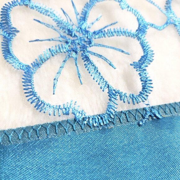 Set Of 2 Vintage Handsewn Satin Table Runners 36x13 Inches Turquoise VGC - Picture 4 of 6